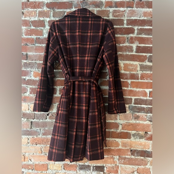 Sage | Women’s Burgundy Plaid Tie Coat size M - Picture 3 of 11